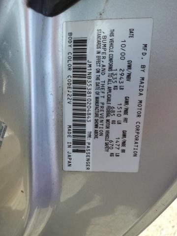 JM1NB353810204843 - 2001 MAZDA MX-5 MIATA BASE SILVER photo 12