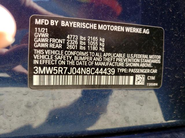 3MW5R7J04N8C44439 - 2022 BMW 330XI BLUE photo 12