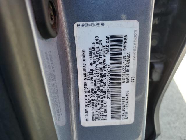 2T1KR32E33C122127 - 2003 TOYOTA COROLLA MA XR BLUE photo 12