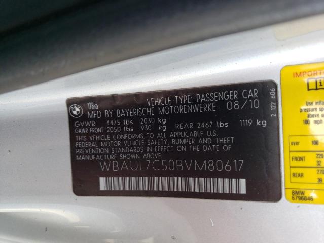 WBAUL7C50BVM80617 - 2011 BMW I SERIES I SILVER photo 12