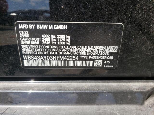 WBS43AY03NFM42254 - 2022 BMW M3 COMPETITION შავი ფოტო 10