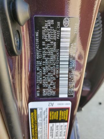 4T1BK3DB1CU443475 - 2012 TOYOTA AVALON BASE Bordo foto 12