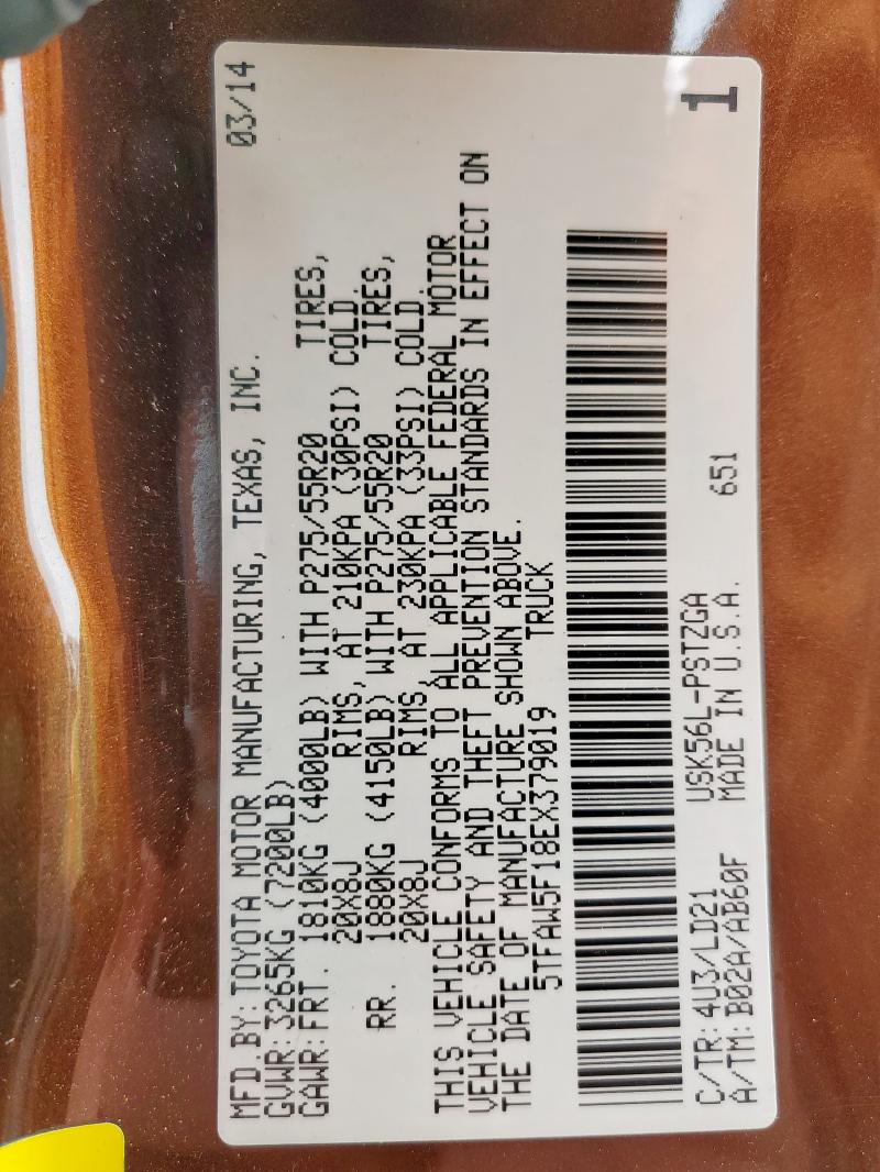 5TFAW5F18EX379019 - 2014 TOYOTA TUNDRA CREWMAX PLATINUM Qəhvəyi foto 12