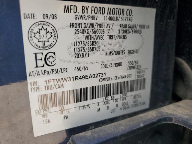 1FTWW31R49EA02731 - 2009 FORD F350 SUPER DUTY BLUE photo 13