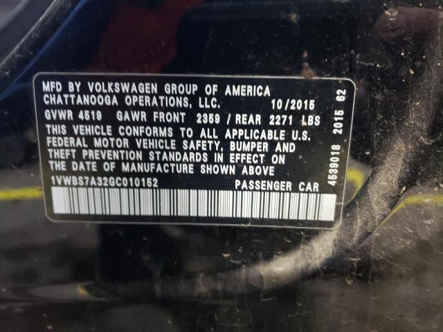 1VWBS7A32GC010152 - 2016 VOLKSWAGEN PASSAT SE 黑色 照片 12