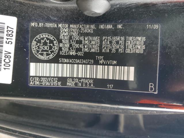 5TDKK4CC9AS340729 - 2010 TOYOTA SIENNA CE BLACK photo 14