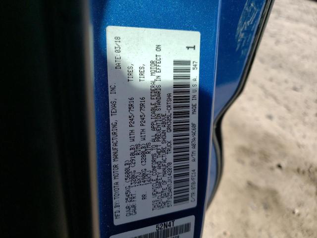 5TFSZ5AN7JX142070 - 2018 TOYOTA TACOMA ACCESS CAB ლურჯი ფოტო 12