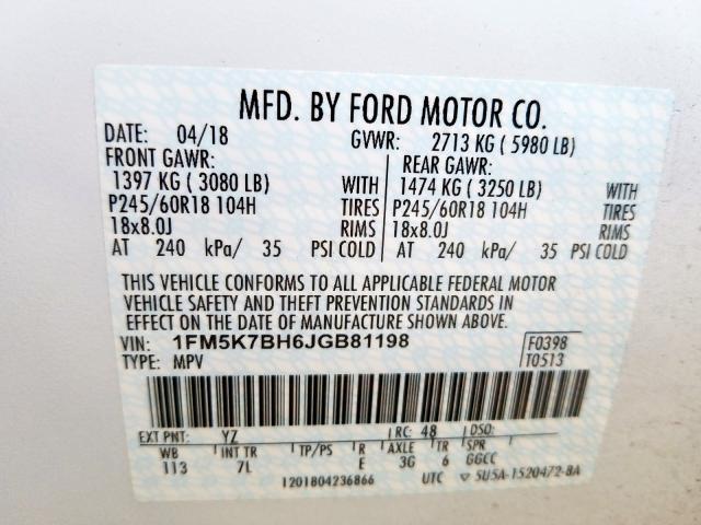 1FM5K7BH6JGB81198 - 2018 FORD EXPLORER  photo 10