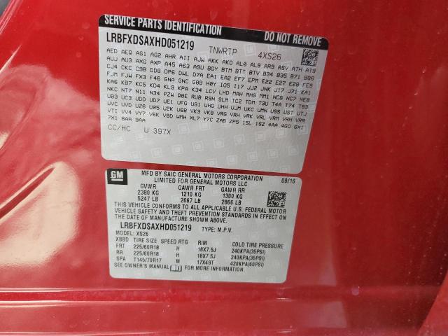 LRBFXDSAXHD051219 - 2017 BUICK ENVISION ESSENCE Կարմիր լուսանկար 13