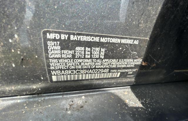 WBA8K3C38HA022948 - 2017 BMW 330 XI Сірий фото 10