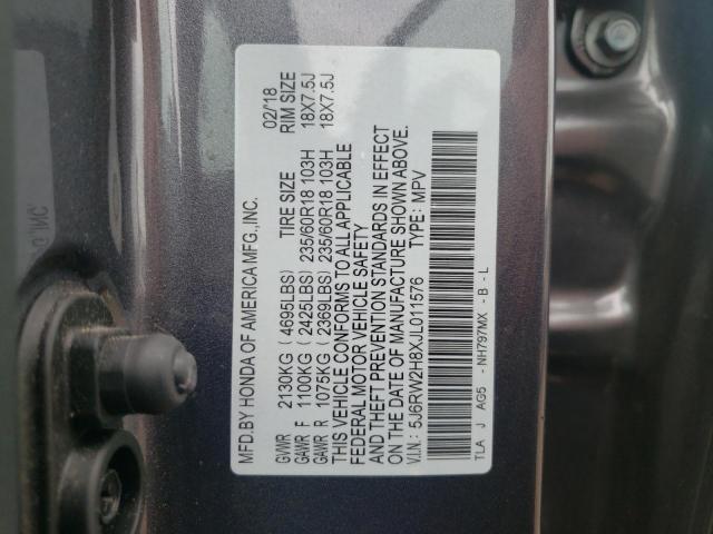 5J6RW2H8XJL011576 - 2018 HONDA CR-V EXL GRAY photo 12