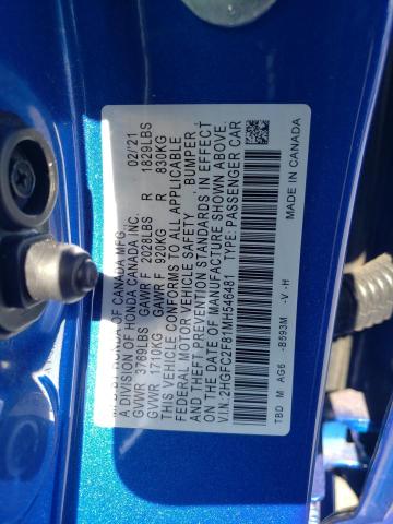 2HGFC2F81MH546481 - 2021 HONDA CIVIC SPORT 蓝色 照片 12