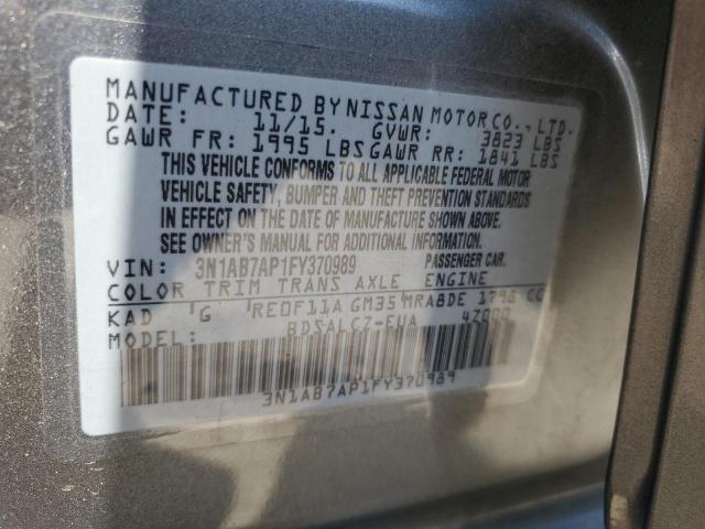 3N1AB7AP1FY370989 - 2015 NISSAN SENTRA S SILVER photo 13