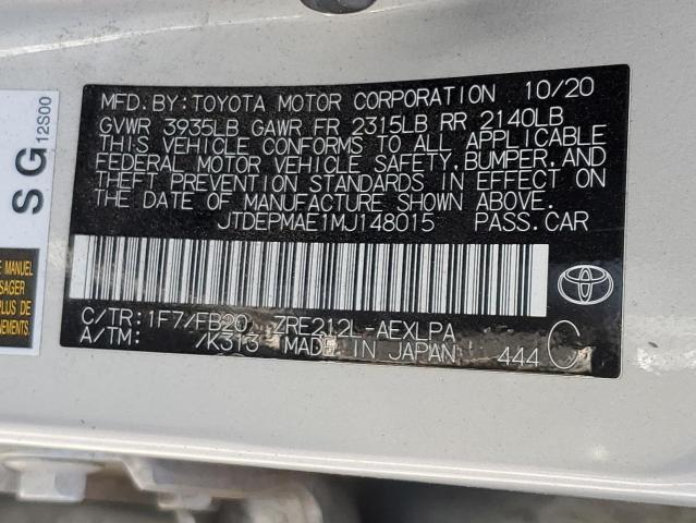 JTDEPMAE1MJ148015 - 2021 TOYOTA COROLLA LE SILVER photo 12