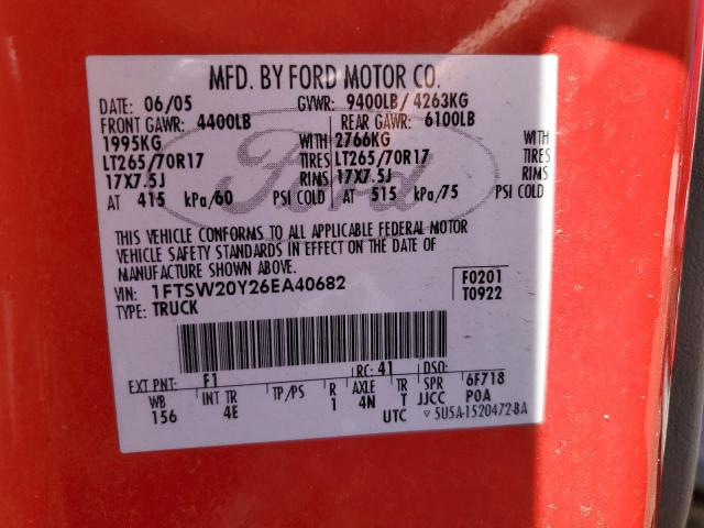 1FTSW20Y26EA40682 - 2006 FORD F250 SUPER DUTY RED photo 12