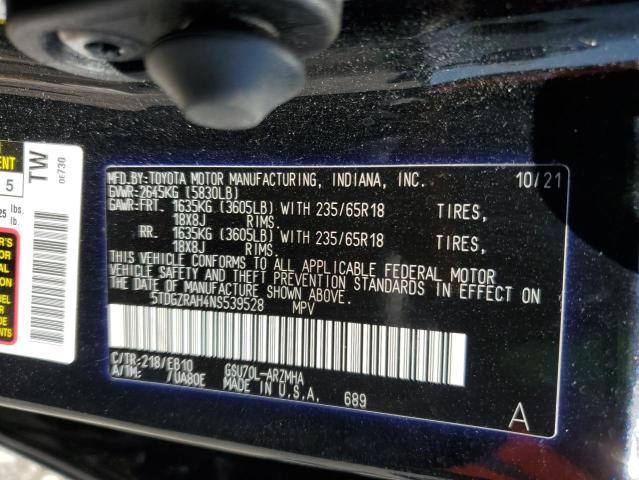 5TDGZRAH4NS539528 - 2022 TOYOTA HIGHLANDER XLE BLACK photo 13