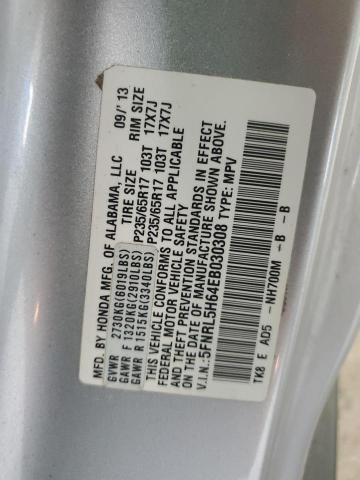 5FNRL5H64EB030308 - 2014 HONDA ODYSSEY EXL SILVER photo 13