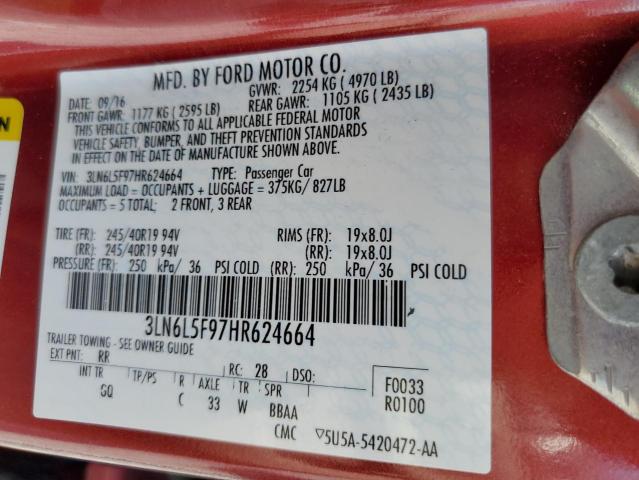 3LN6L5F97HR624664 - 2017 LINCOLN MKZ RESERVE Rot Foto 12