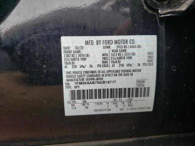 1FM5K8AB7NGB18717 - 2022 FORD EXPLORER POLICE INTERCEPTOR შავი ფოტო 13