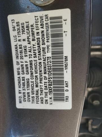 19XFB2F51DE037378 - 2013 HONDA CIVIC LX GRAY photo 12