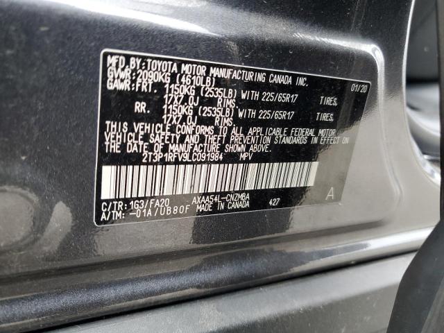 2T3P1RFV9LC091984 - 2020 TOYOTA RAV4 XLE GRAY photo 12