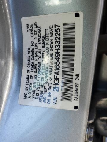 2HGFA16549H332257 - 2009 HONDA CIVIC LX GRAY photo 12