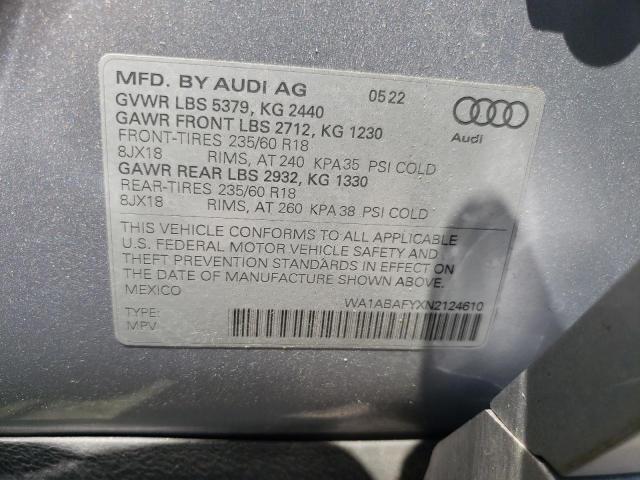 WA1ABAFYXN2124610 - 2022 AUDI Q5 PREMIUM 40 SILVER photo 14