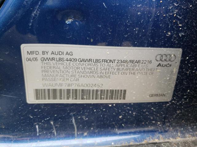 WAUMF78P76A002452 - 2006 AUDI A3 2.0 SPORT BLUE photo 12