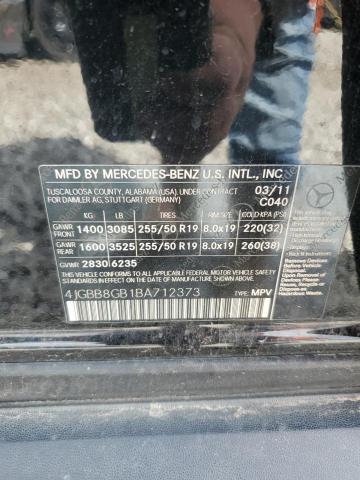 4JGBB8GB1BA712373 - 2011 MERCEDES-BENZ ML 350 4MATIC BLACK photo 13
