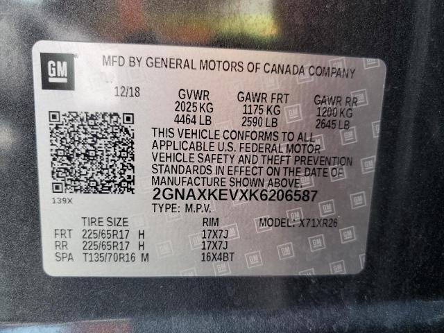 2GNAXKEVXK6206587 - 2019 CHEVROLET EQUINOX LT GRAY photo 14