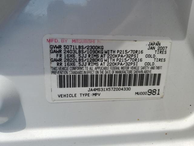 JA4MS31X57Z004330 - 2007 MITSUBISHI OUTLANDER ES WHITE photo 13