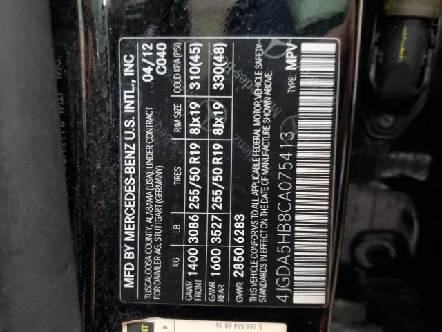 4JGDA5HB8CA075413 - 2012 MERCEDES-BENZ ML 350 4MATIC BLACK photo 13