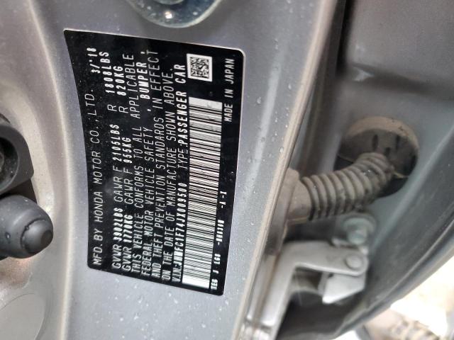 JHMFC1F74JX009500 - 2018 HONDA CIVIC EXL ნაცრისფერი ფოტო 12