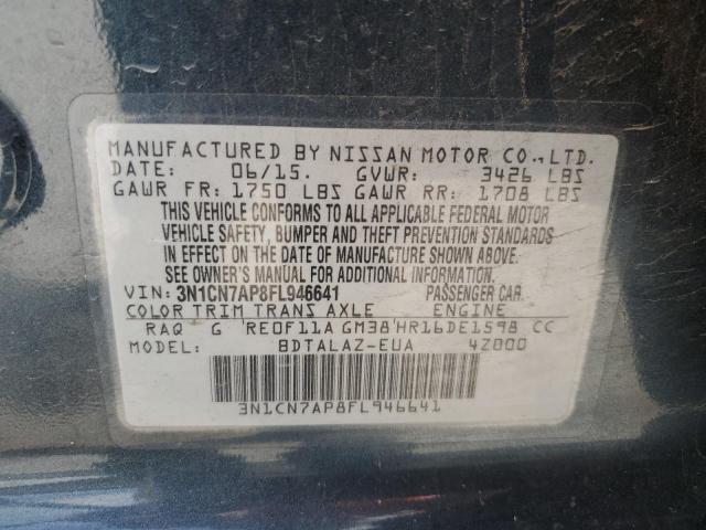 3N1CN7AP8FL946641 - 2015 NISSAN VERSA S BLUE photo 12