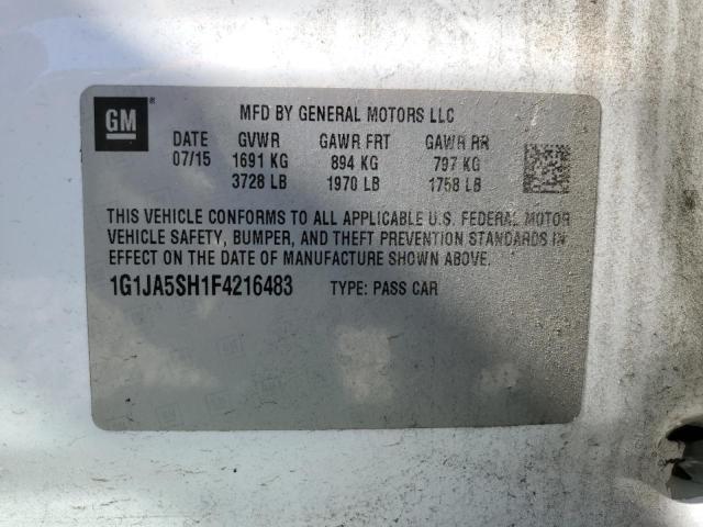 1G1JA5SH1F4216483 - 2015 CHEVROLET SONIC LS 白色 照片 12