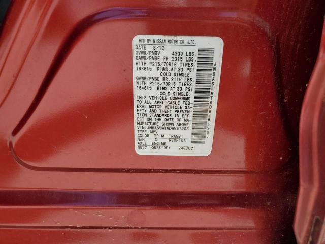 JN8AS5MT6DW551203 - 2013 NISSAN ROGUE S RED photo 13