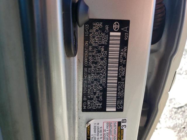 JTDBE32K040259104 - 2004 TOYOTA CAMRY LE SILVER photo 12