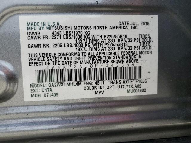 4A4AP3AU0FE043356 - 2015 MITSUBISHI OUTLANDER ES SILVER photo 12