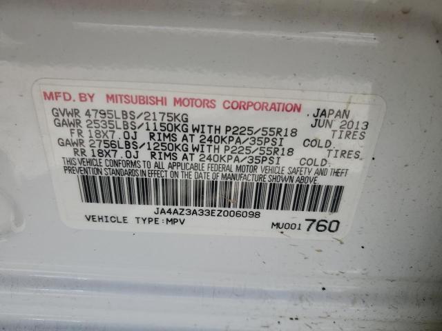 JA4AZ3A33EZ006098 - 2014 MITSUBISHI OUTLANDER SE WHITE photo 12