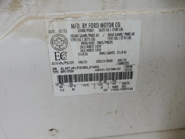 2LMTJ8LP2GBL21452 - 2016 LINCOLN MKX RESERVE თეთრი ფოტო 13