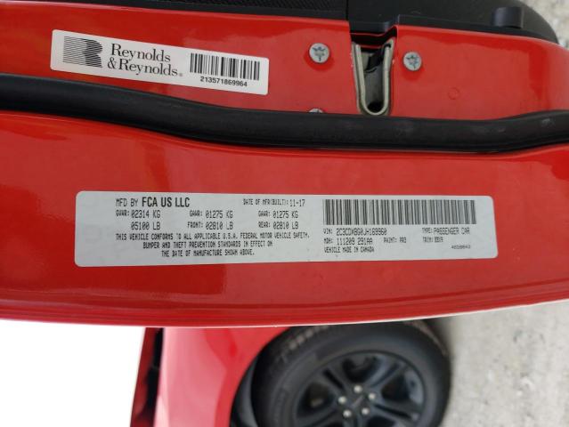 2C3CDXBG0JH169960 - 2018 DODGE CHARGER SXT RED photo 12