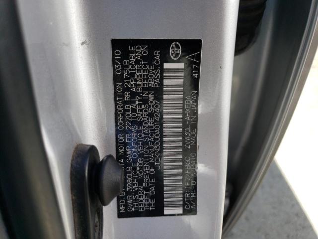 JTDKN3DU0A0142407 - 2010 TOYOTA PRIUS SILVER photo 12