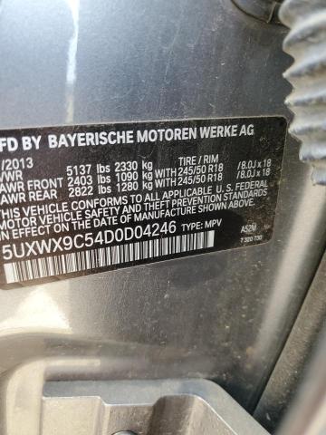 5UXWX9C54D0D04246 - 2013 BMW X3 XDRIVE28I GRAY photo 12