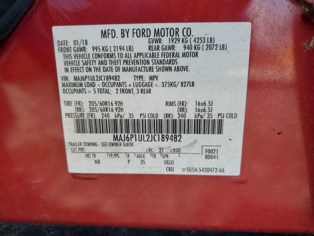 MAJ6P1UL2JC189482 - 2018 FORD ECOSPORT SE ბურგუნდია ფოტო 13