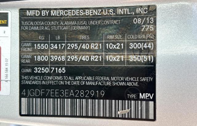 4JGDF7EE3EA282919 - 2014 MERCEDES-BENZ GL 63 AMG SILVER photo 10