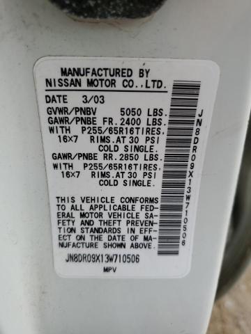 JN8DR09X13W710506 - 2003 NISSAN PATHFINDER LE WHITE photo 13