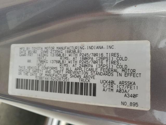 5TBBT44162S287251 - 2002 TOYOTA TUNDRA ACCESS CAB ვერცხლისფერი ფოტო 12