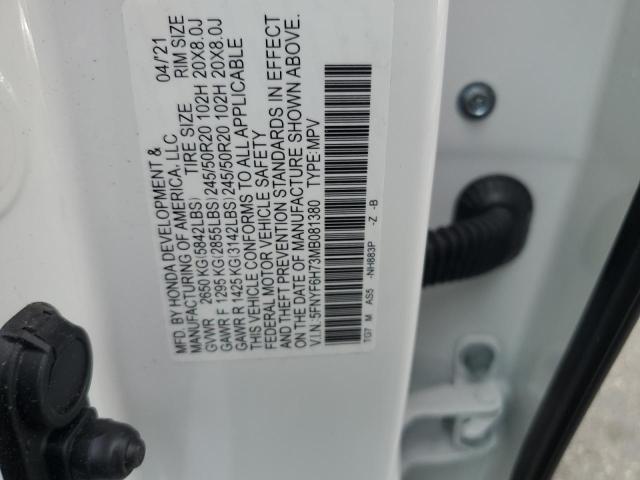 5FNYF6H73MB081380 - 2021 HONDA PILOT BLACK WHITE photo 13