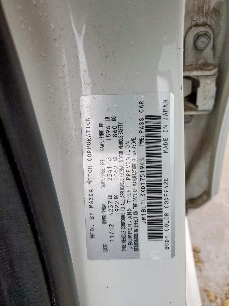 JM1BL1L3XD1751943 - 2013 MAZDA SPEED 3 WHITE photo 12