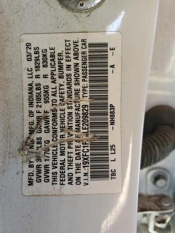 19XFC1F74LE209829 - 2020 HONDA CIVIC EXL თეთრი ფოტო 12